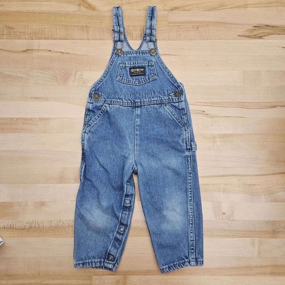Vintage Oshkosh B'Gosh Vestbak Overalls Baby 24 Months Leg Snaps Blue Denim USA - Picture 2 of 9